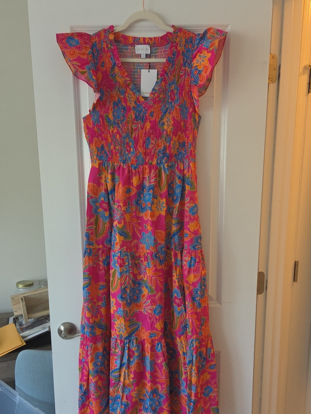 Sugarlips Pink Floral Maxi Dress with Blue & Orange Accents